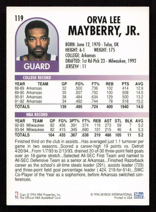 1994-95 Hoops #119 Lee Mayberry
