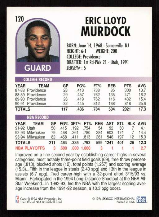 1994-95 Hoops #120 Eric Murdock