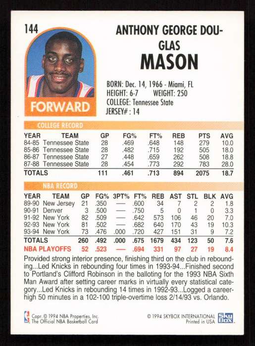 1994-95 Hoops #144 Anthony Mason