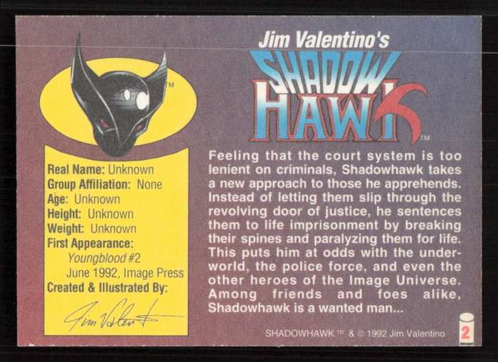Wizard Magazine 1992 Jim Valentino's Shadow Hawks Card 2