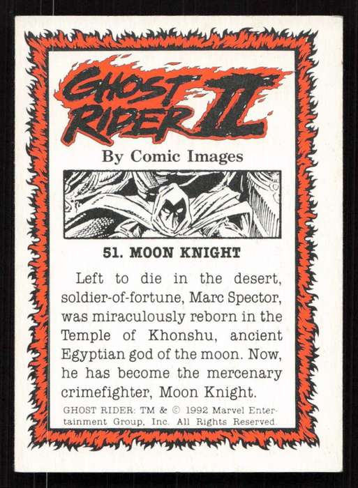 1992 Comic Images Ghost Rider II Card 51 Moon knight