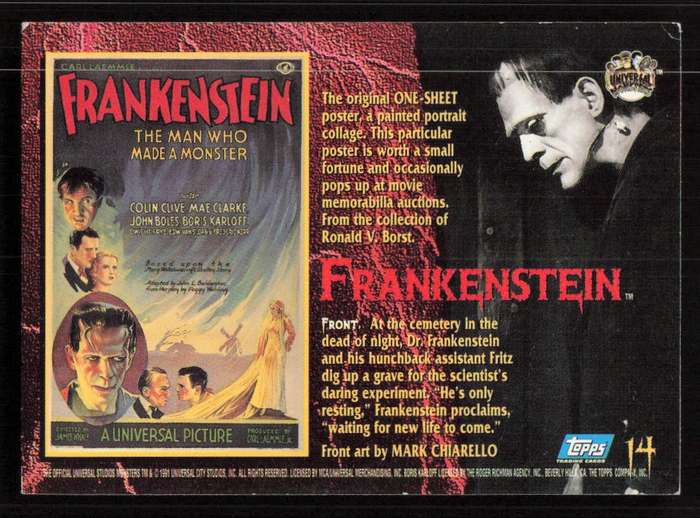 1991 Topps Universal Monsters Trading Card 14 Frankenstein