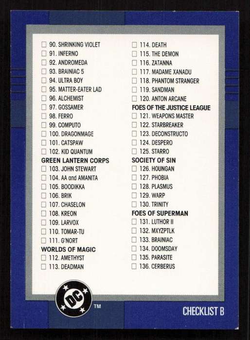 1993 SkyBox DC Comics Checklist B Card 150