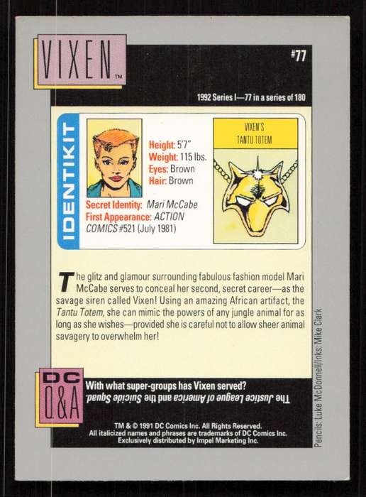 1992 Series 1 - DC Comics Vixen Card 77