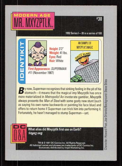 1992 Series 1 - DC Comics Modern Age Mr. MXYZPTLK Card 30