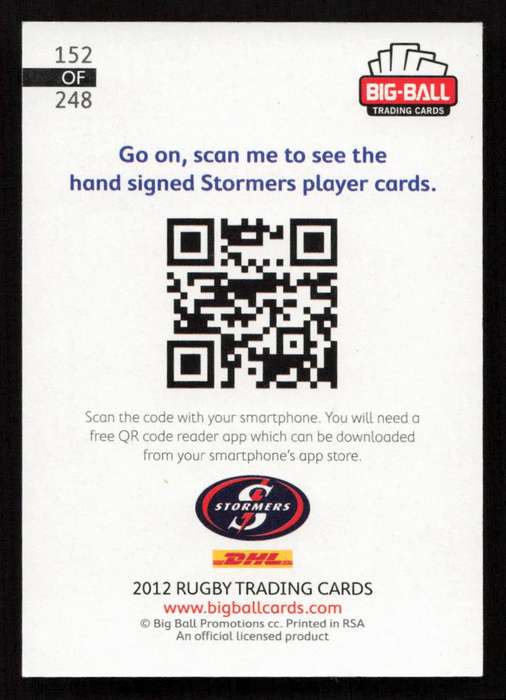 Big Ball 2012 Rugby Trading Card Card 152/248 Stormers