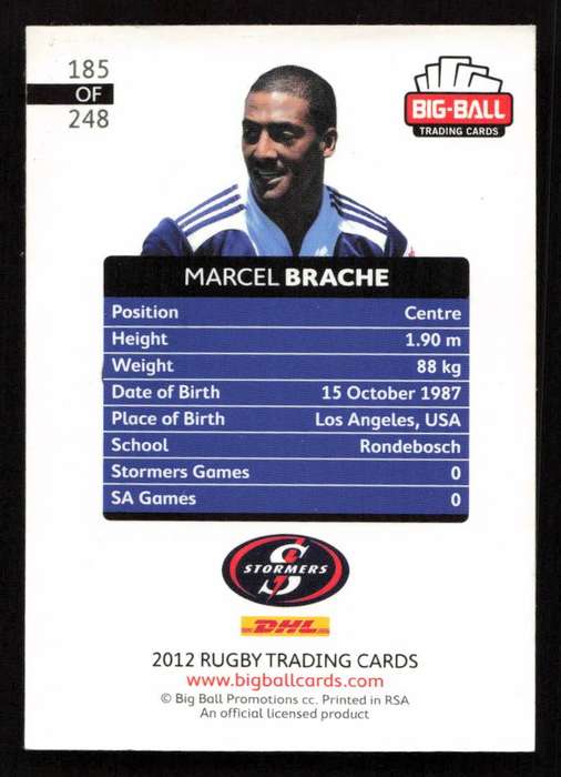 Big Ball 2012 Rugby Trading Card Card 185/248 Marcel Brache