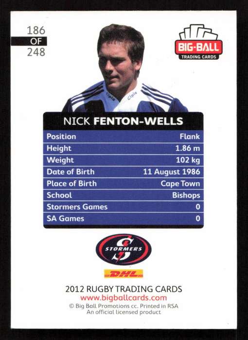 Big Ball 2012 Rugby Trading Card Card 186/248 Nick Fenton-Wells