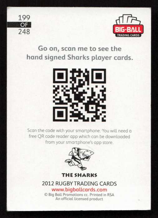 Big Ball 2012 Rugby Trading Card Card 199/248 The Sharks
