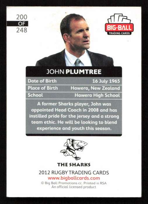 Big Ball 2012 Rugby Trading Card Card 200/248 John Plumtree