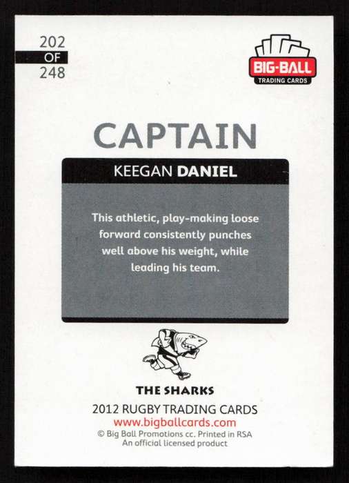 Big Ball 2012 Rugby Trading Card Card 202/248 Keegan Daniel