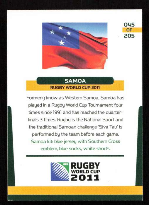 Rugby World Cup 2011 - Card 045/205 - Samoa