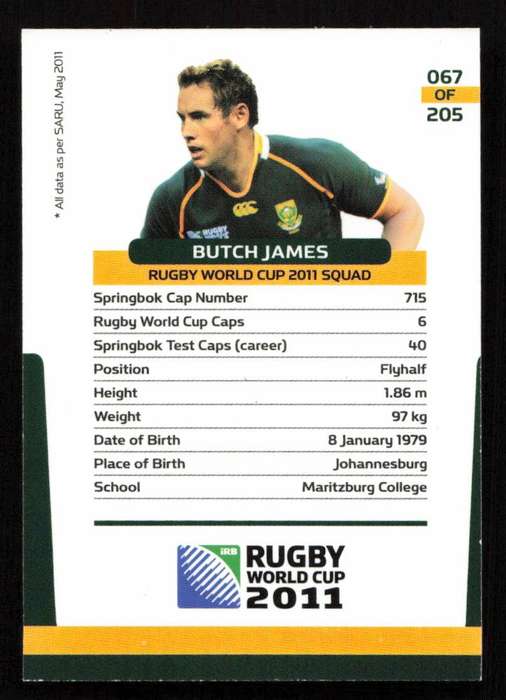 Rugby World Cup 2011 - Card 067/205 - Butch James