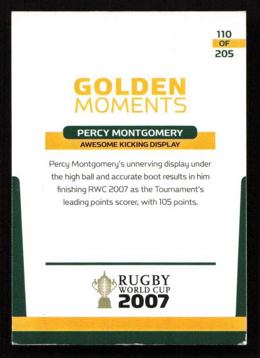 Rugby World Cup 2007 - Card 110/205 - Percy Montgomery