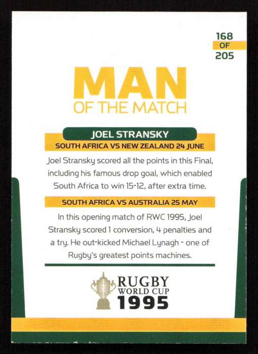 Rugby World Cup 1995 - Card 168/205 - Joel Stransky