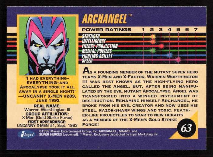 1992 Marvel Entertainment 63 Archangel