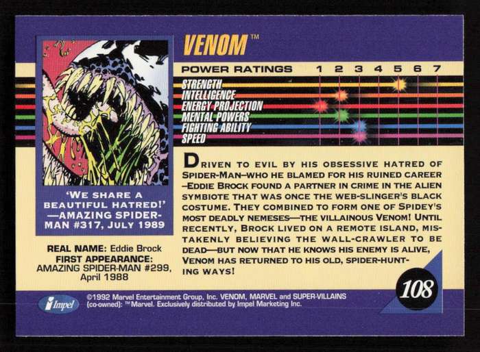 1992 Marvel Entertainment 108 Venom