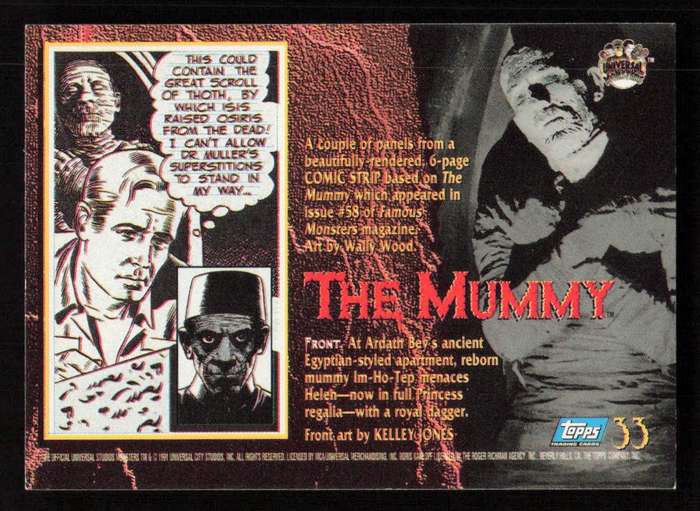 1991 Topps Universal Monsters Trading Card 33 The Mummy