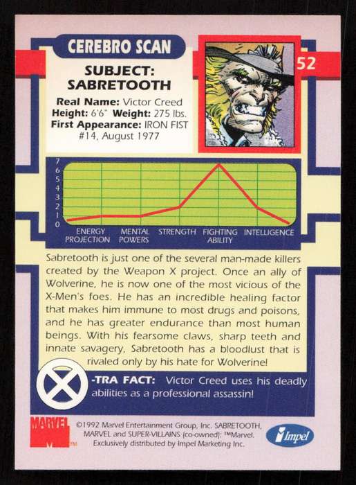 1992 Impel Marvel Sabretooth 52