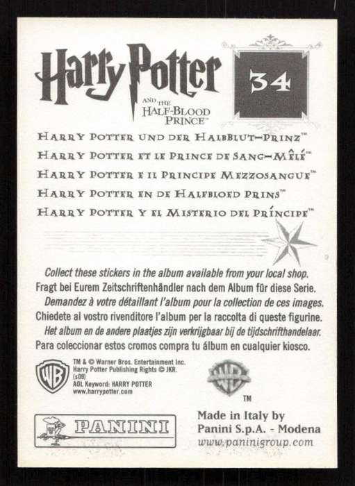 Panini Stickers Harry Potter and the Half-Blood Prince 34