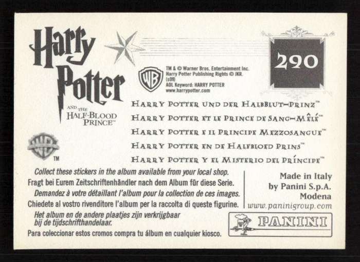 Panini Stickers Harry Potter and the Half-Blood Prince 290