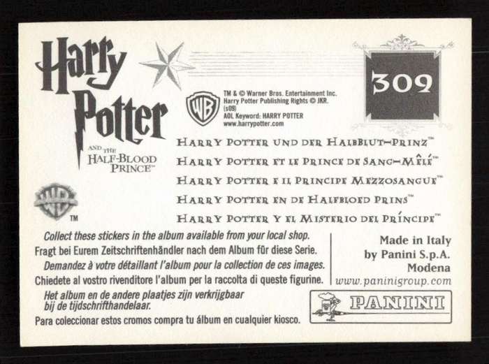 Panini Stickers Harry Potter and the Half-Blood Prince 309