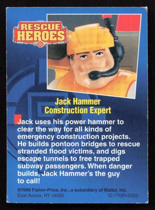 1998 Fisher-Price / Mattel Rescue Heroes Jack Hammer