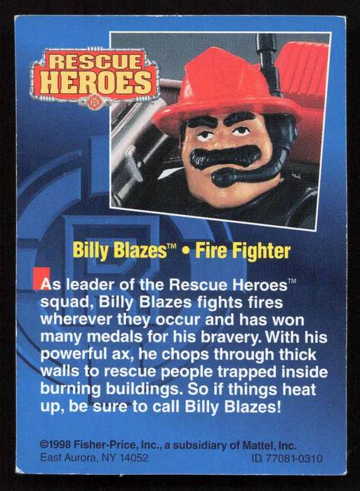 1998 Fisher-Price / Mattel Rescue Heroes Billy Blazes