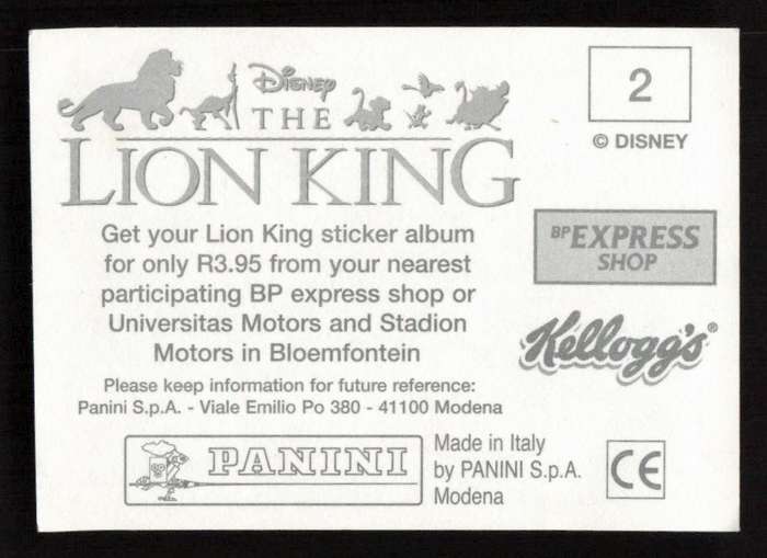 Panini Stickers Kellogg's Disney The Lion King 02