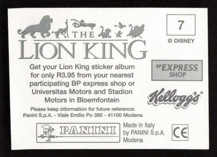 Panini Stickers Kellogg's Disney The Lion King 07