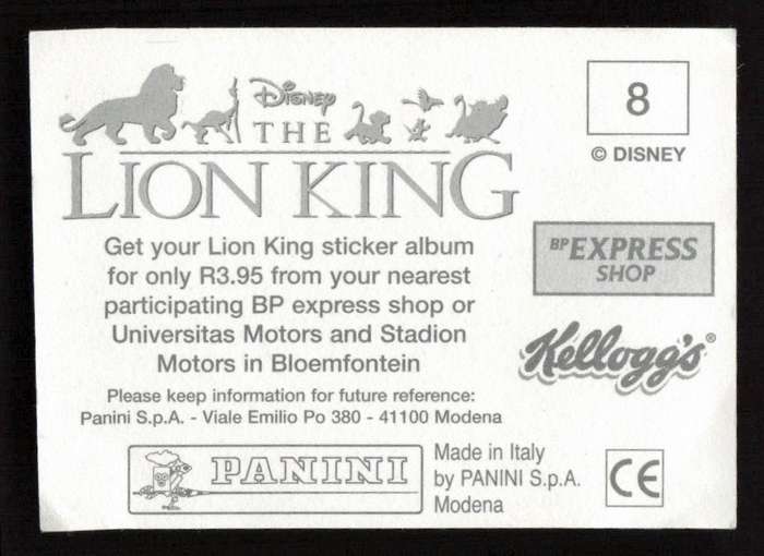 Panini Stickers Kellogg's Disney The Lion King 08