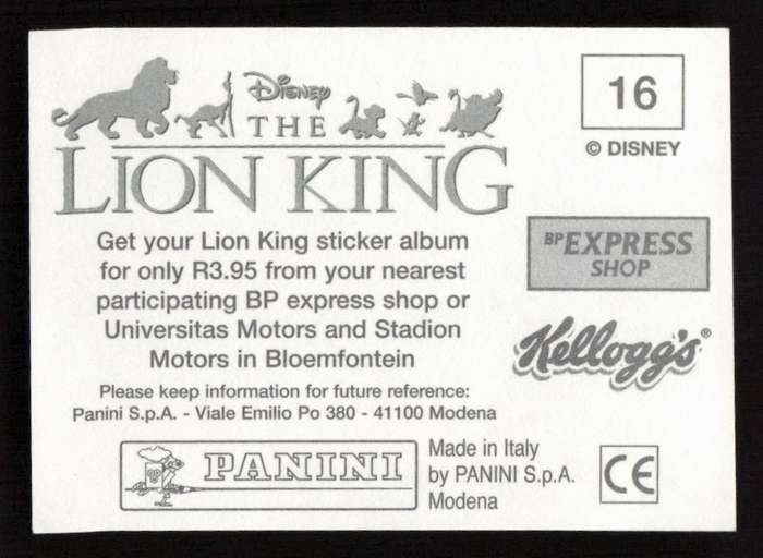 Panini Stickers Kellogg's Disney The Lion King 16
