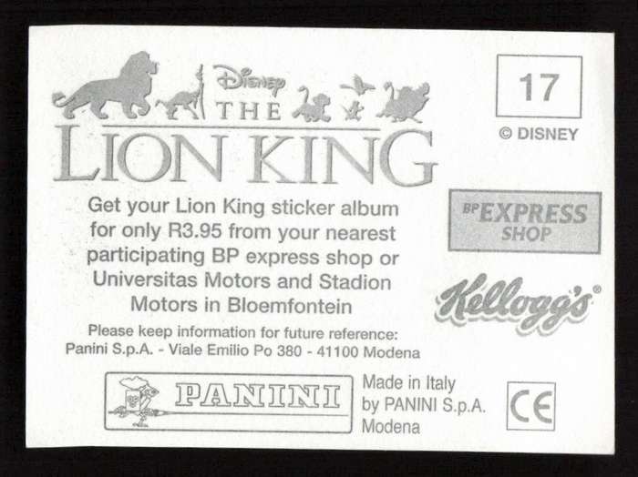 Panini Stickers Kellogg's Disney The Lion King 17