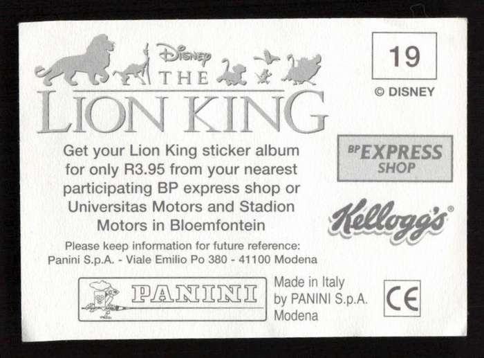 Panini Stickers Kellogg's Disney The Lion King 19