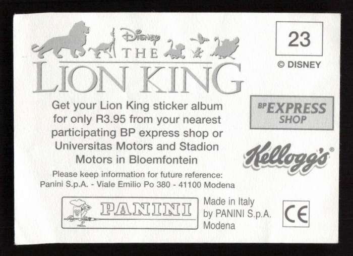 Panini Stickers Kellogg's Disney The Lion King 23