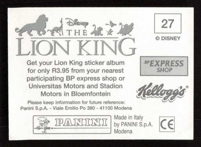 Panini Stickers Kellogg's Disney The Lion King 27
