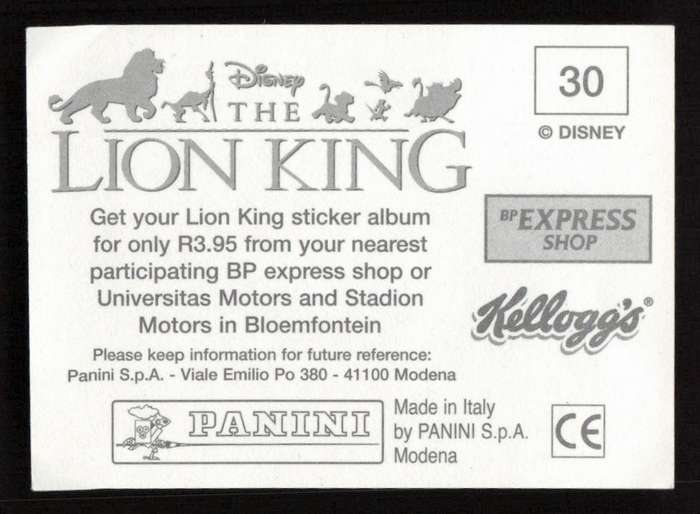 Panini Stickers Kellogg's Disney The Lion King 30