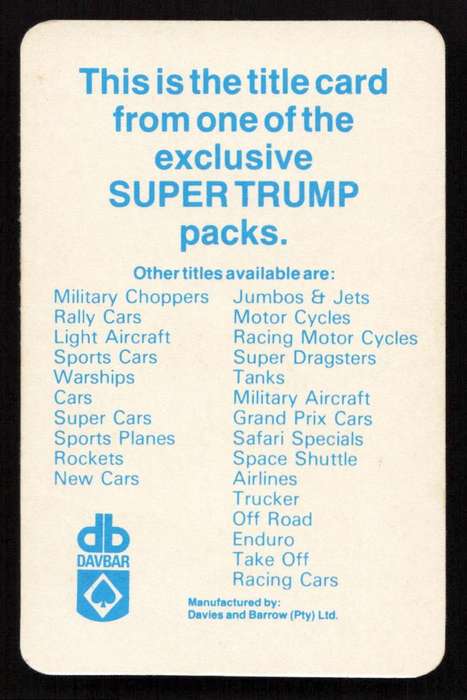 Super Trumps Quartette Grand Prix Cars
