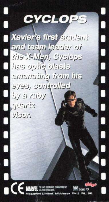 2003 Marvel Kellogg's Lenticular Card Cyclops