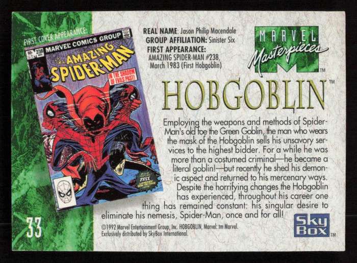 1992 Marvel Masterpieces Hobgoblin 33
