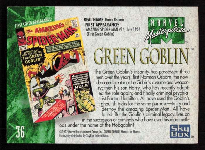 1992 Marvel Masterpieces Green Goblin 36