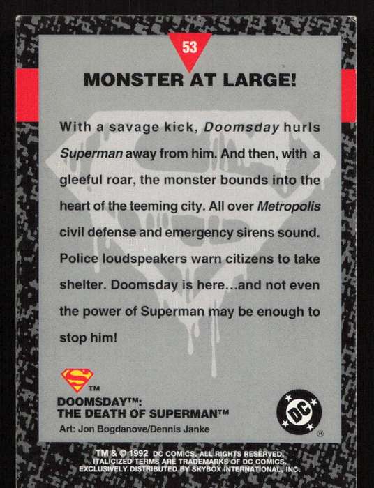 1992 DC Comics Doomsday The Death Of Superman 53 Monster at Large!