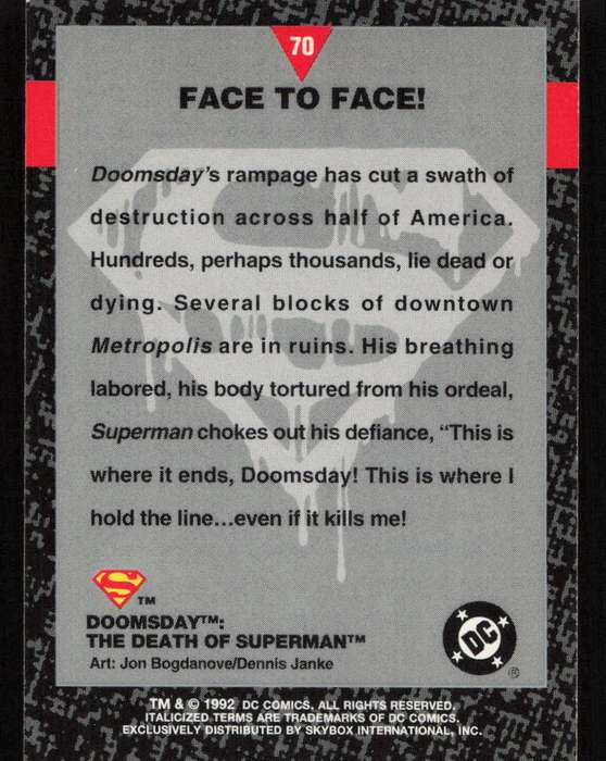 1992 DC Comics Doomsday The Death Of Superman 70 Face to Face!