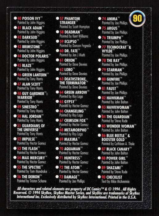 1994 SkyBox DC Comics 90 Checklist