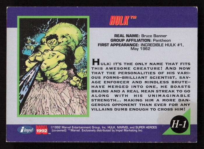 1992 Marvel Impel H-1 Hulk