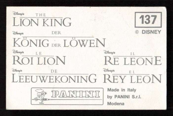 1994 Panini Disney's The Lion King Sticker 137