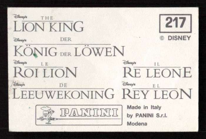 1994 Panini Disney's The Lion King Sticker 217