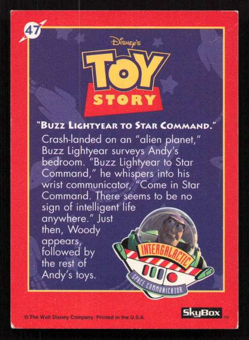 1995 SkyBox Disney's Toy Story 47 "Buzz lightyear to star command"