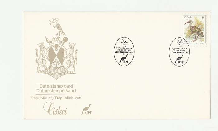 1982 Ciskei SAFHA 82 SAPDA Johannesburg Date-stamp Card