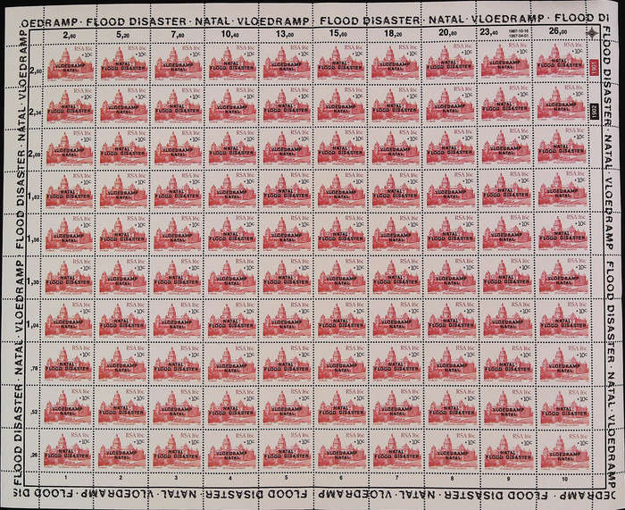 RSA 1987/11/16 Natal Relief Fund (1st Issue) Complete Sheet of 100